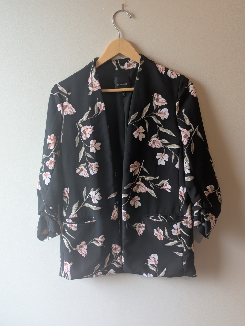Dynamite Black Floral Blazer Jacket - Pink & Cream Print
